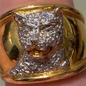 .925 Gold Washed Leopard Ring, Vintage